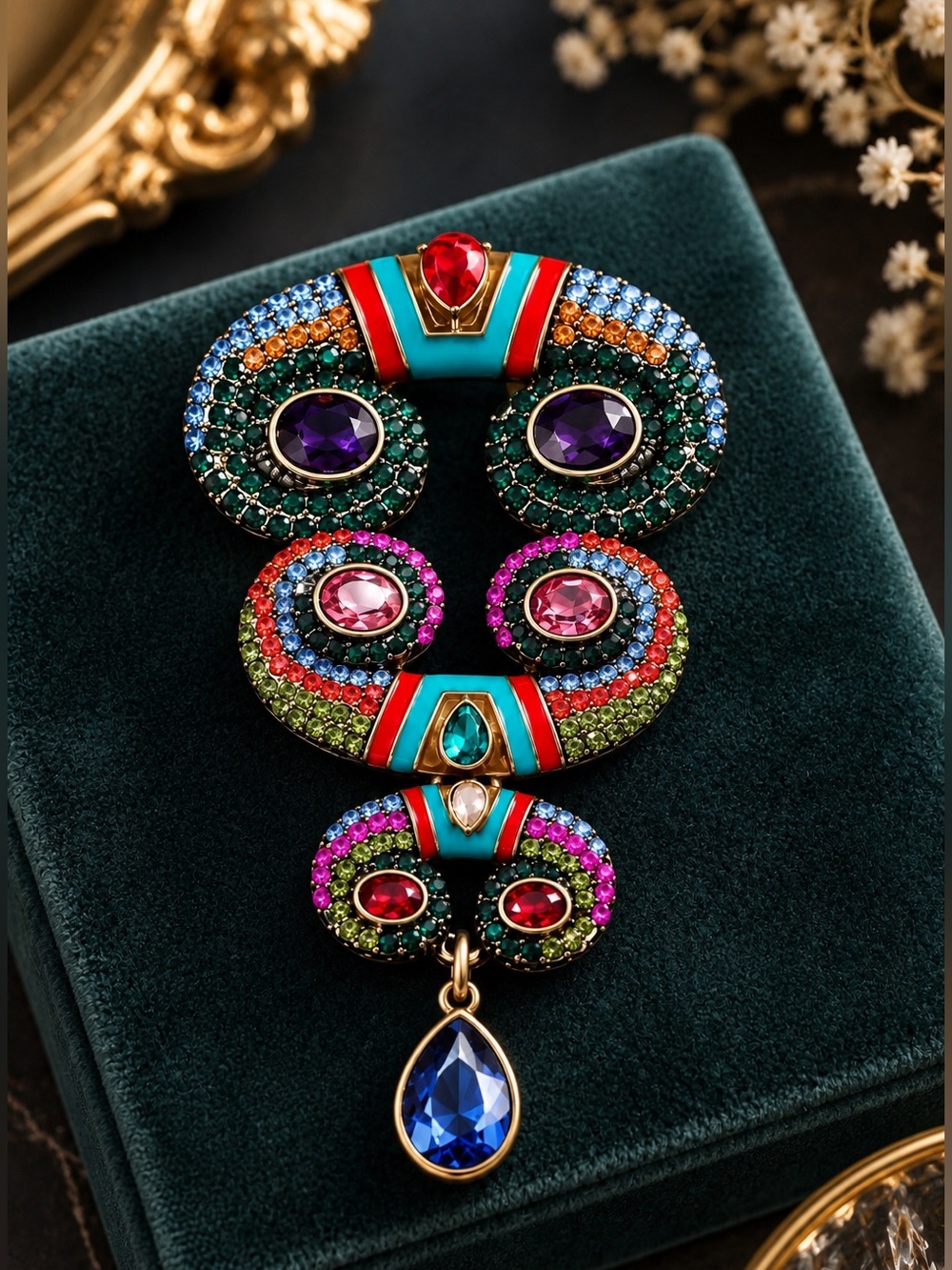 Multicolor Crystal Pendant Brooch
